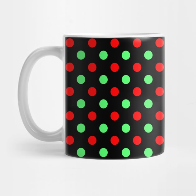 Christmas - Green and Red Polka Dots Pattern on Black Background by DesignWood Atelier